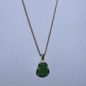 10K Plated Gold Green Buddha Necklace